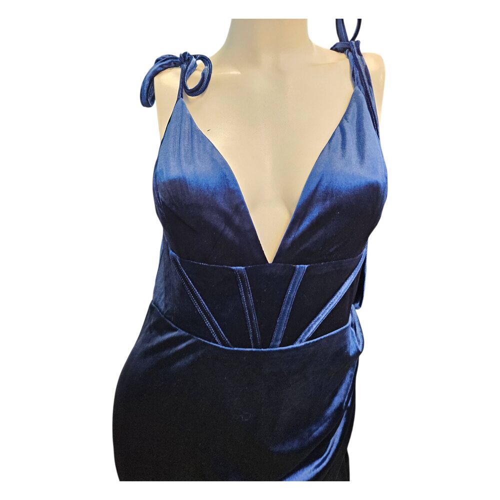 Lulu's Blue Velvet Maxi Gown Dress Womens Size XL NEW WITH TAGS - Picture 5 of 11